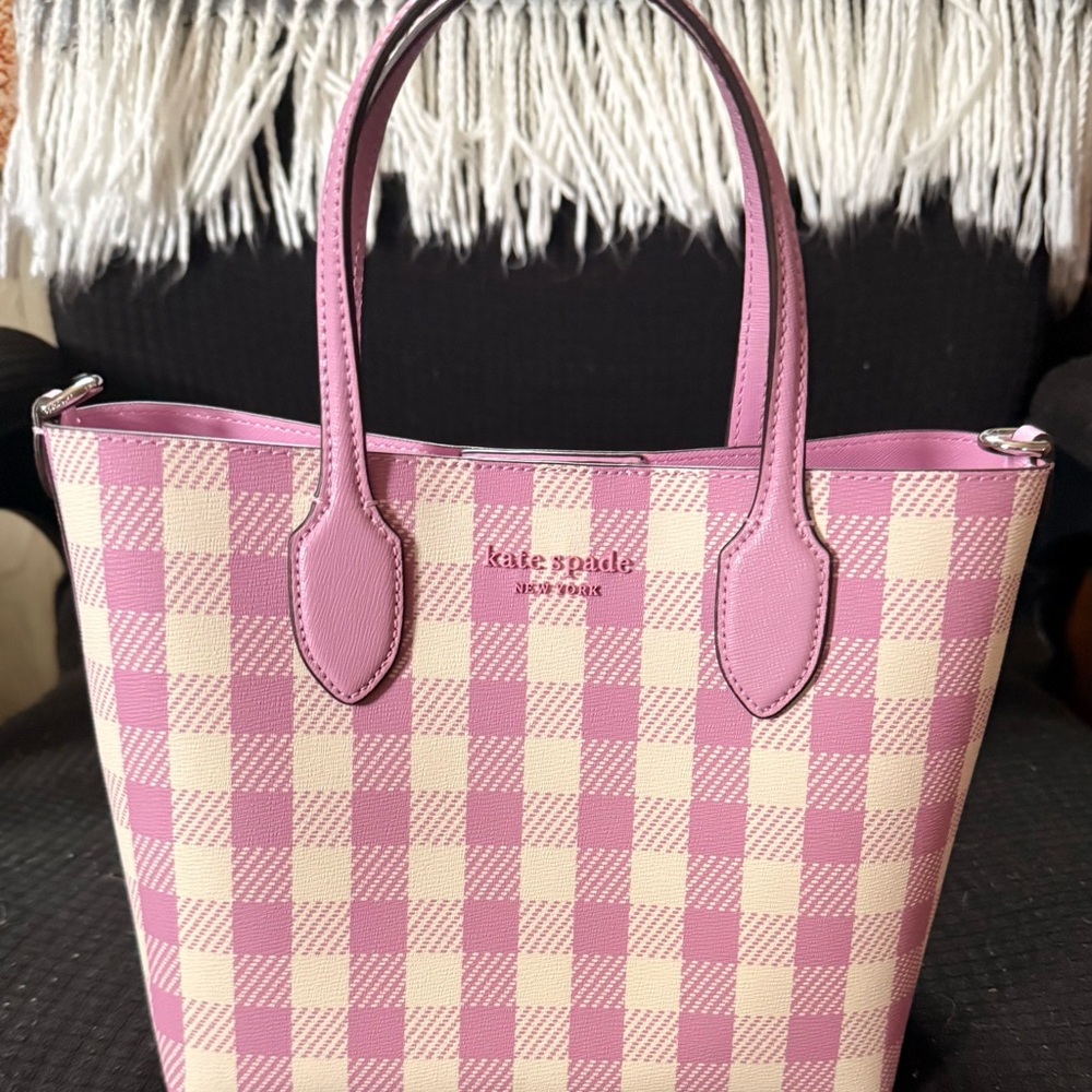 Kate Spade Pink and Cream Plaid Tote